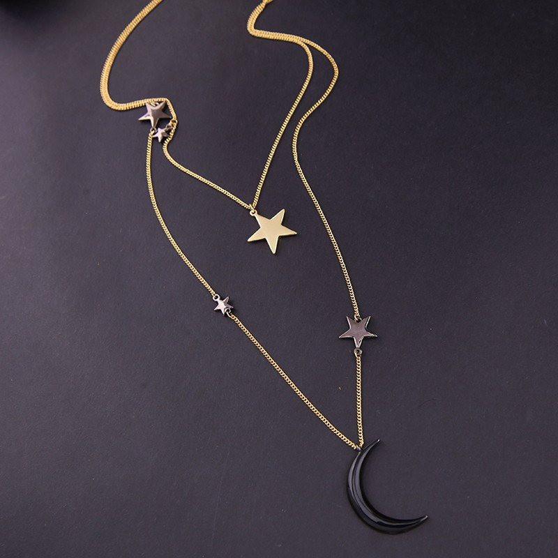 Three Layers Stars &amp; Moon Necklace - Floral Fawna