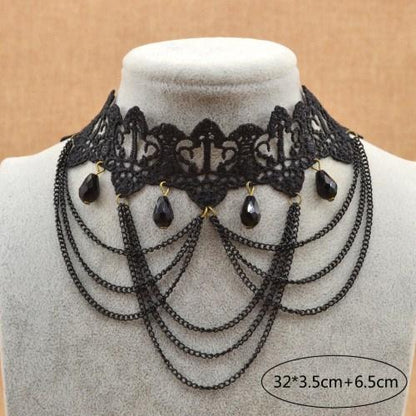 Victorian Black Gothic Crystal Choker Necklace - Floral Fawna