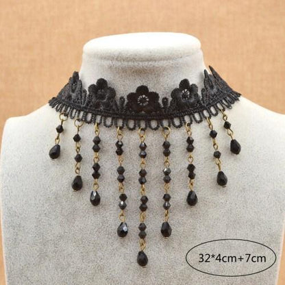 Victorian Black Gothic Crystal Choker Necklace - Floral Fawna