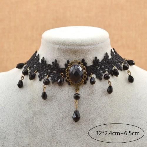 Victorian Black Gothic Crystal Choker Necklace - Floral Fawna