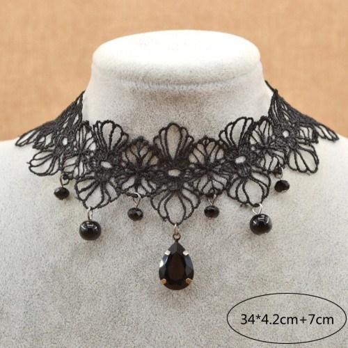 Victorian Black Gothic Crystal Choker Necklace - Floral Fawna