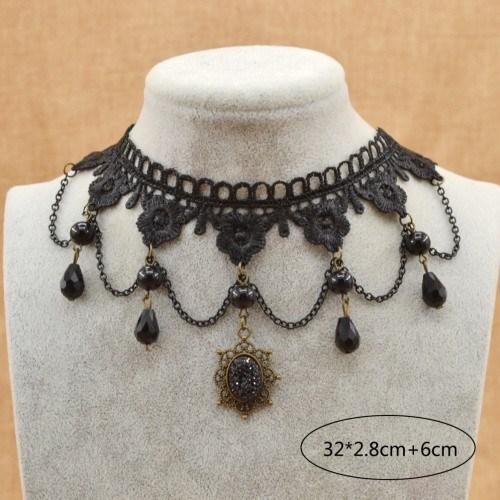 Victorian Black Gothic Crystal Choker Necklace - Floral Fawna