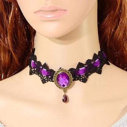 Victorian Gothic Lace Crystal Choker - Floral Fawna