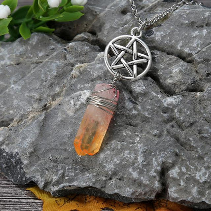 Wicca Charm &amp; Aura Quartz Necklace - Floral Fawna