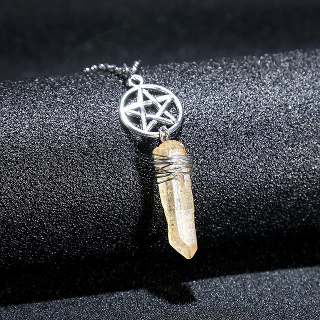 Wicca Charm &amp; Aura Quartz Necklace - Floral Fawna