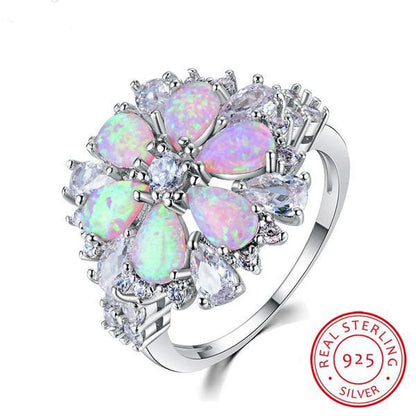 Pink Fire Opal Flower Ring - Floral Fawna