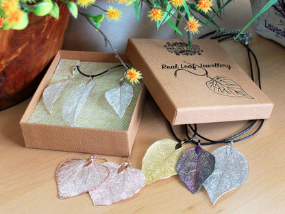 Bravery Leaf Necklace and Earrings Set - Floral Fawna