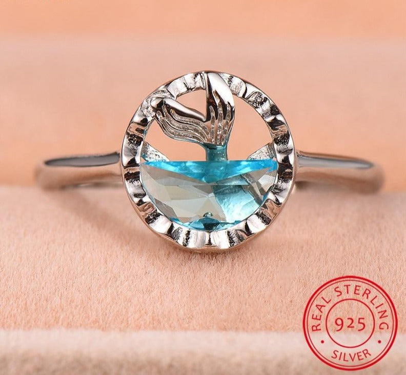 Blue Sea Mermaid Silver Ring - Floral Fawna