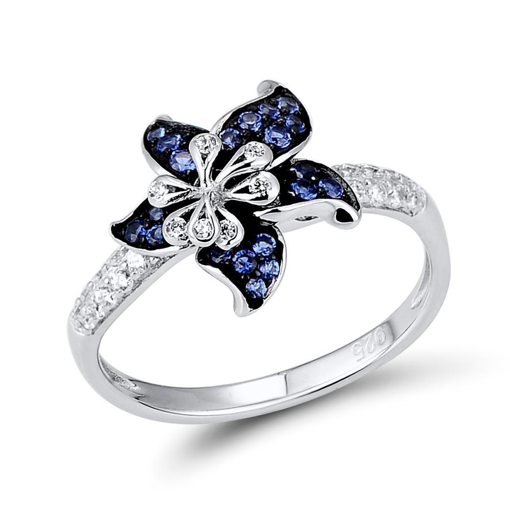 Blue Blooming Flower Silver Ring and Earrings Set - Floral Fawna