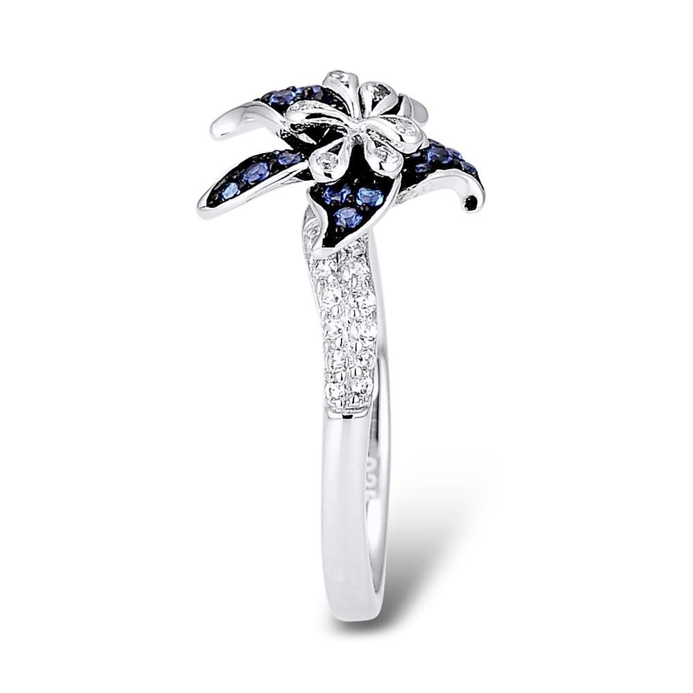 Blue Blooming Flower Silver Ring and Earrings Set - Floral Fawna