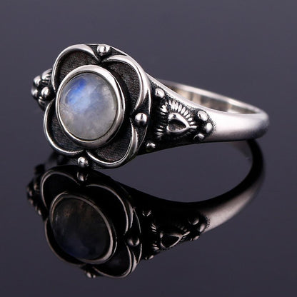 Vintage Style Flower Moonstone Ring - Floral Fawna