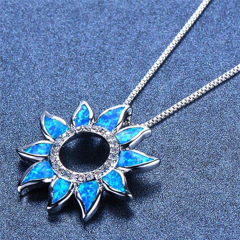 Blue Fire Opal Sunflower Necklace - Floral Fawna