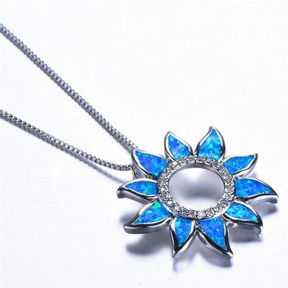 Blue Fire Opal Sunflower Necklace - Floral Fawna