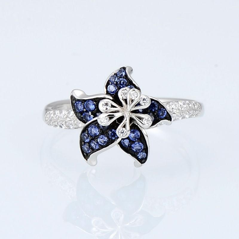 Blue Blooming Flower Silver Ring and Earrings Set - Floral Fawna