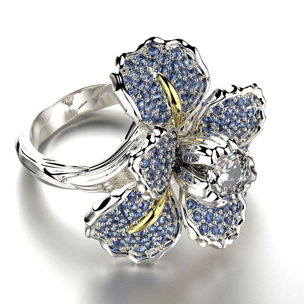 Delicate Iris Flower Crystal Ring - Floral Fawna