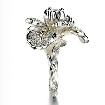 Delicate Iris Flower Crystal Ring - Floral Fawna