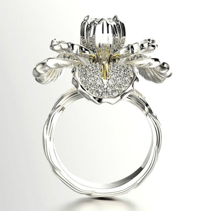 Delicate Iris Flower Crystal Ring - Floral Fawna