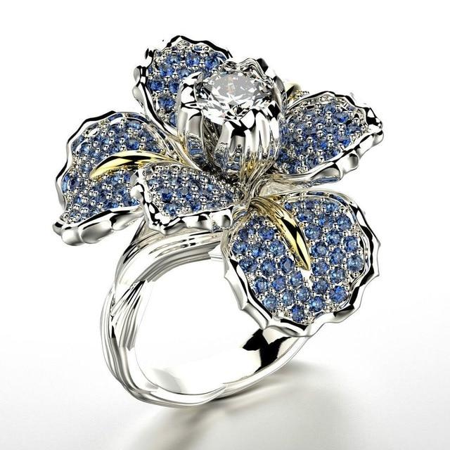 Delicate Iris Flower Crystal Ring - Floral Fawna