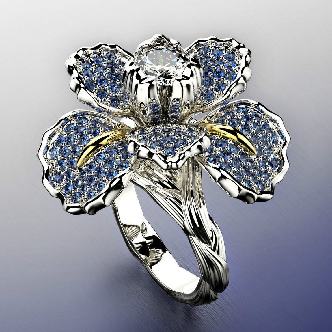 Delicate Iris Flower Crystal Ring - Floral Fawna