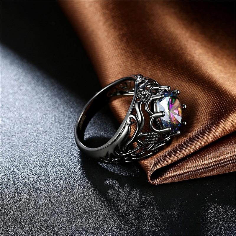 Mystic Rainbow Black Gold Ring - Floral Fawna