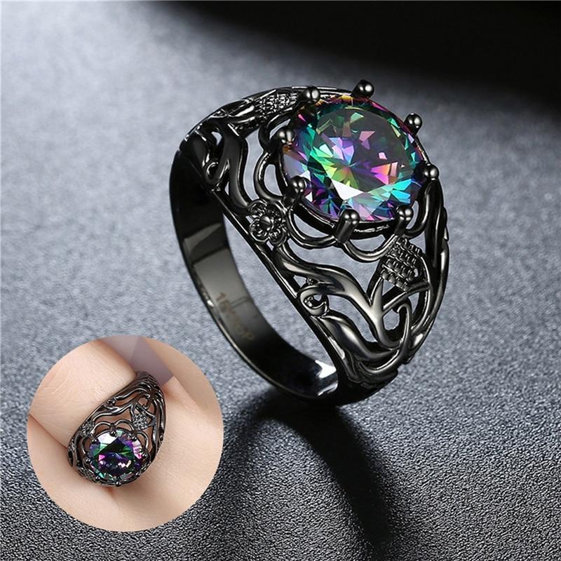 Mystic Rainbow Black Gold Ring - Floral Fawna