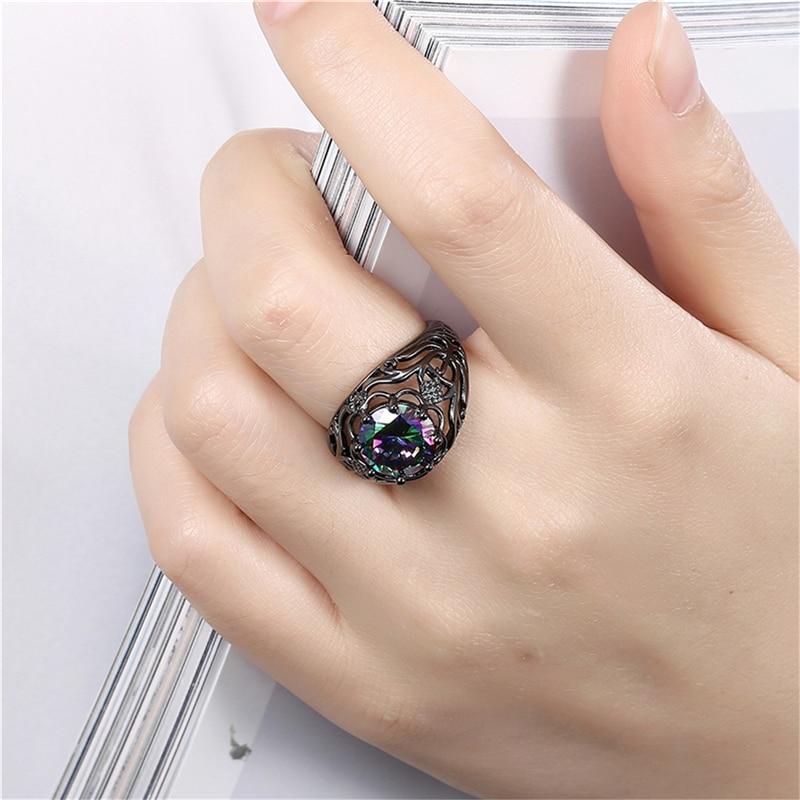 Mystic Rainbow Black Gold Ring - Floral Fawna