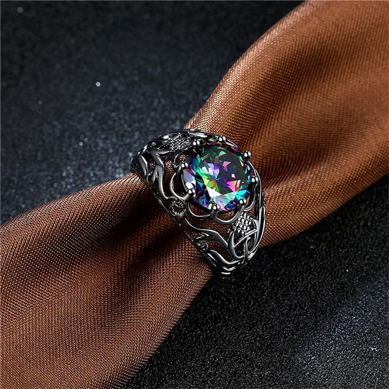 Mystic Rainbow Black Gold Ring - Floral Fawna