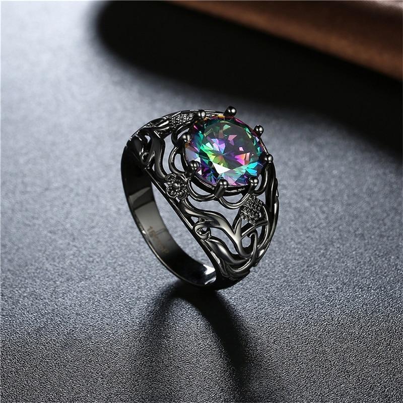 Mystic Rainbow Black Gold Ring - Floral Fawna