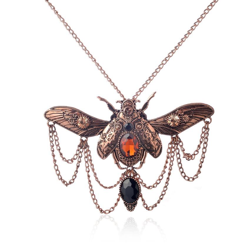 Vintage Style Steampunk Beetle Necklace - Floral Fawna