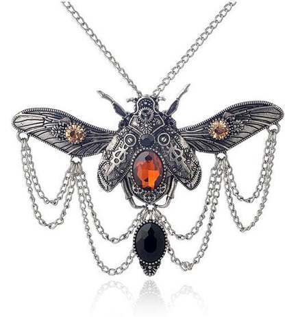 Vintage Style Steampunk Beetle Necklace - Floral Fawna