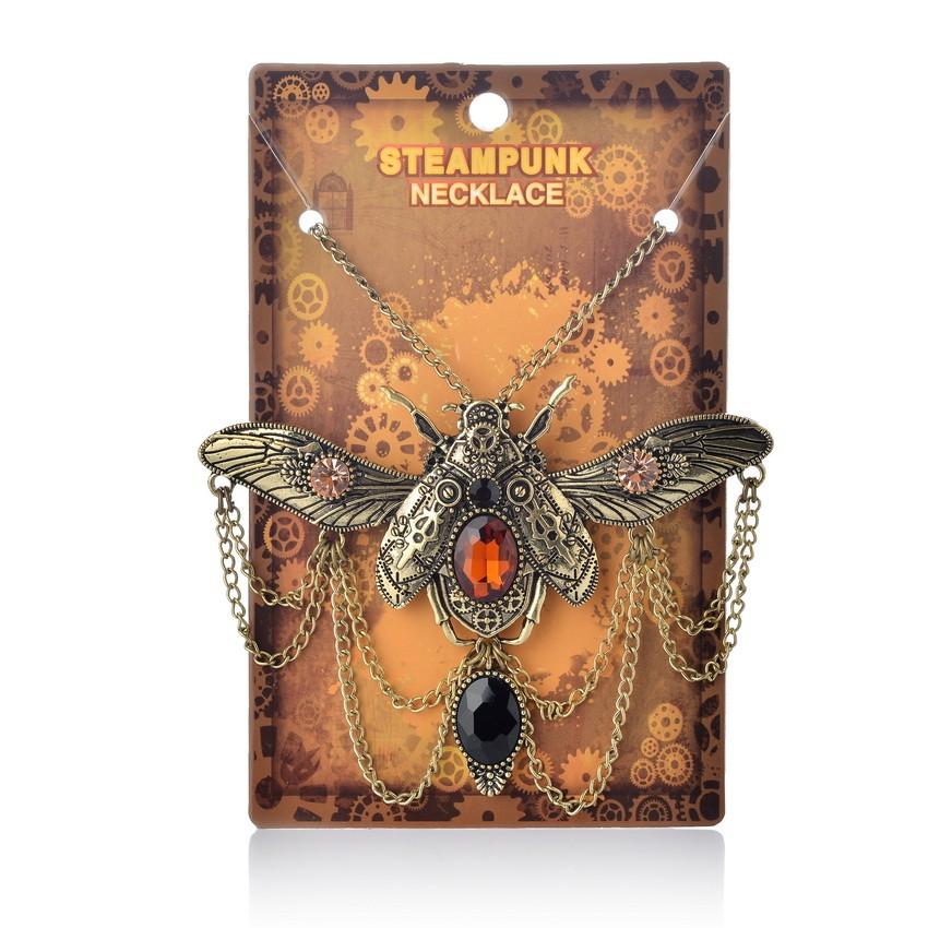 Vintage Style Steampunk Beetle Necklace - Floral Fawna