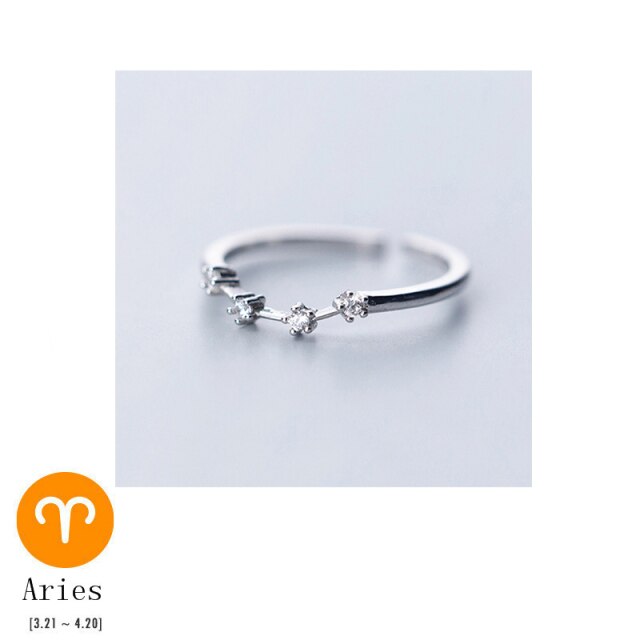 Zodiac Constellations Sterling Silver Ring - Floral Fawna