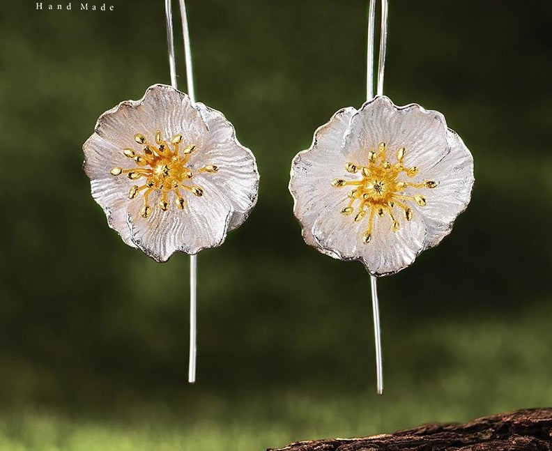 Blooming Poppy Sterling Silver Earrings - Floral Fawna