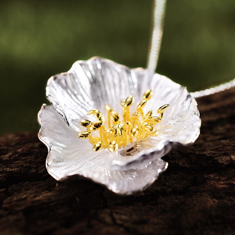 Blooming Poppy Sterling Silver Necklace - Floral Fawna