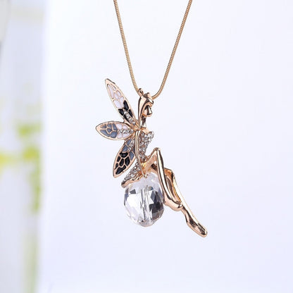 Austrian Crystal Angel Fairy Pendant - Floral Fawna