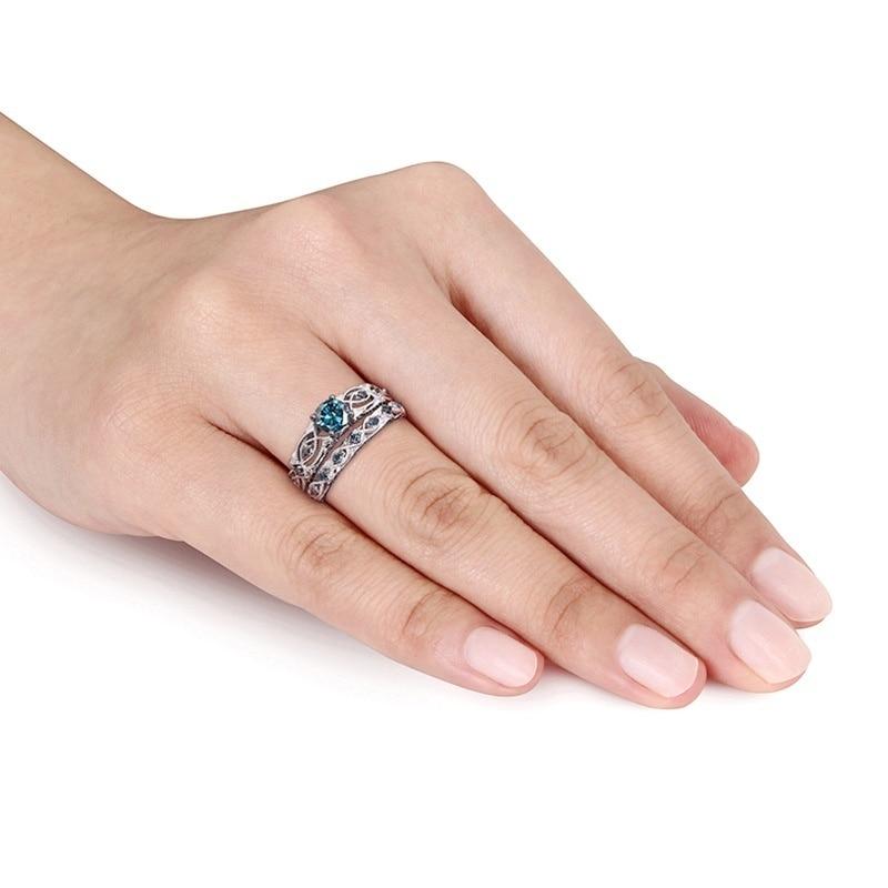 Vintage Style Blue Royalty Ring Set - Floral Fawna