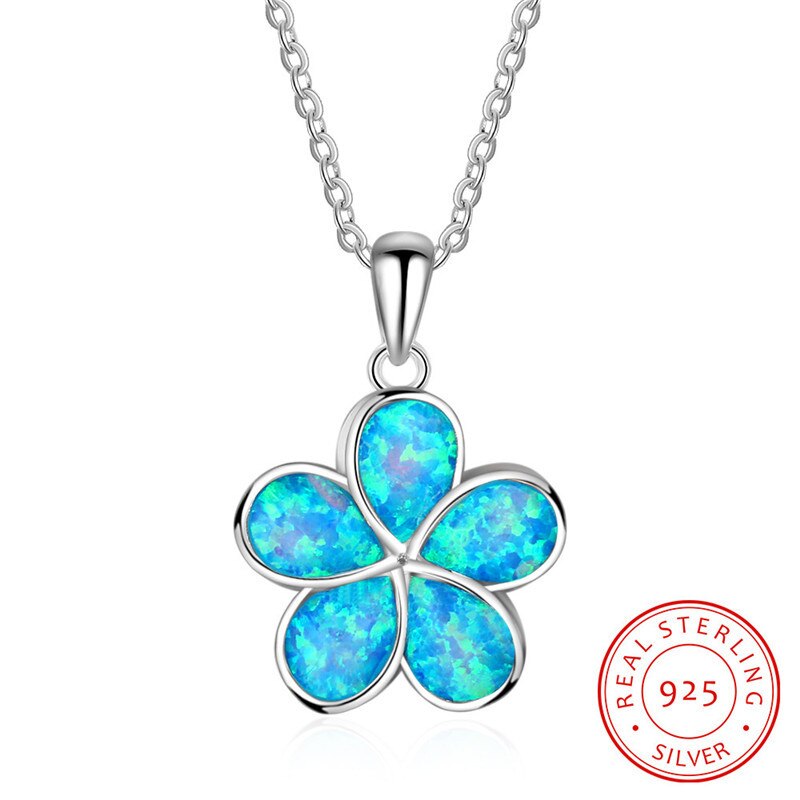 Blue Opal Flower Silver Necklace - Floral Fawna