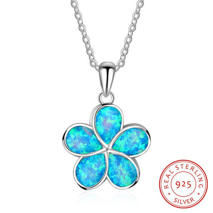 Blue Opal Flower Silver Necklace - Floral Fawna