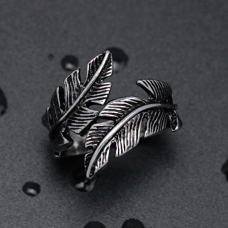 Feather Titanium Steel Wrap Ring - Floral Fawna