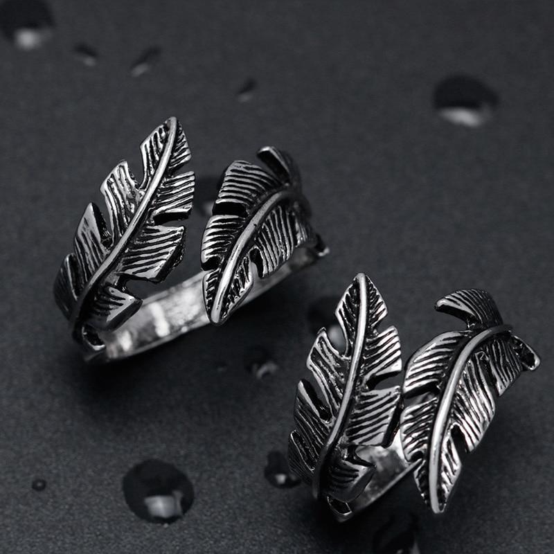 Feather Titanium Steel Wrap Ring - Floral Fawna