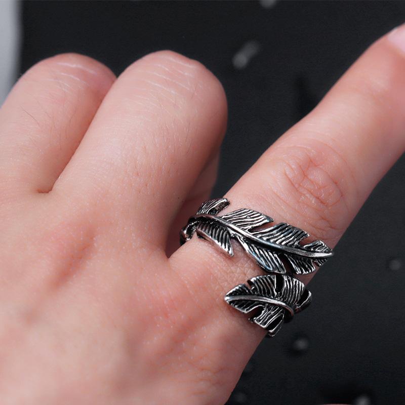 Feather Titanium Steel Wrap Ring - Floral Fawna