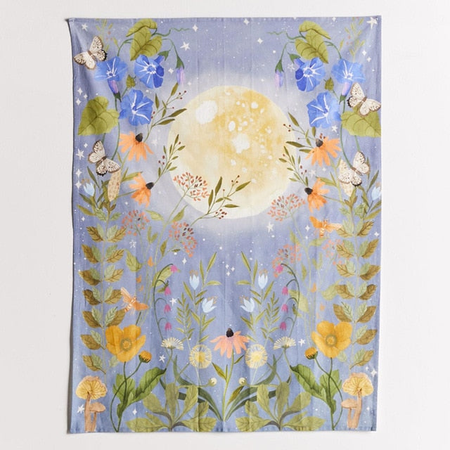 Planets and Nature Wall Hanging Tapestry Art - Floral Fawna