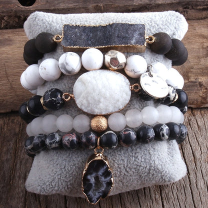 5 PC Druzy Bracelet Set - Floral Fawna