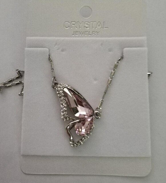 Butterfly Crystals Pendant Silver Plated Necklace - Floral Fawna