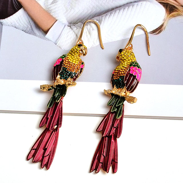 Parrot Rhinestone Earrings - Floral Fawna