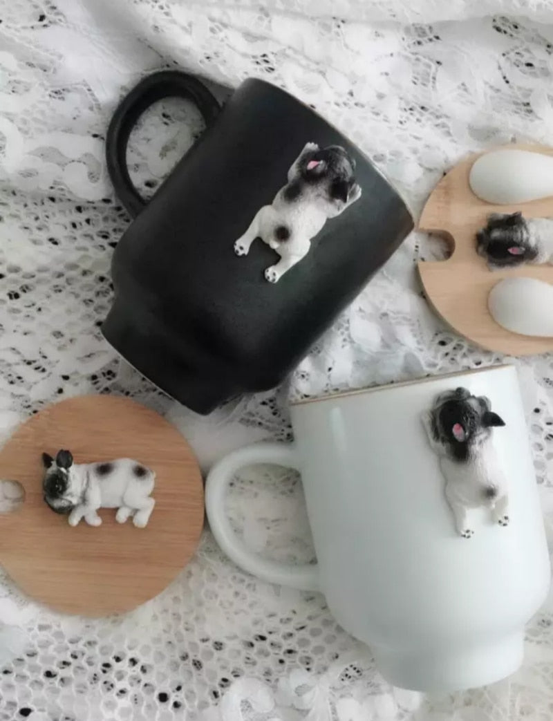 Cute Bulldog or Corgi Coffee/Tea Mug with lid - Floral Fawna