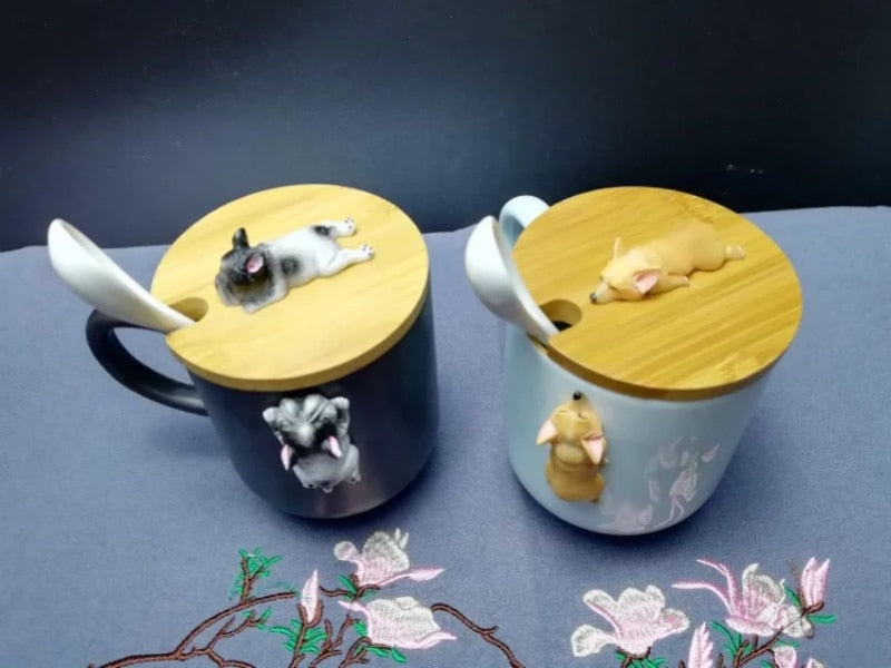 Cute Bulldog or Corgi Coffee/Tea Mug with lid - Floral Fawna