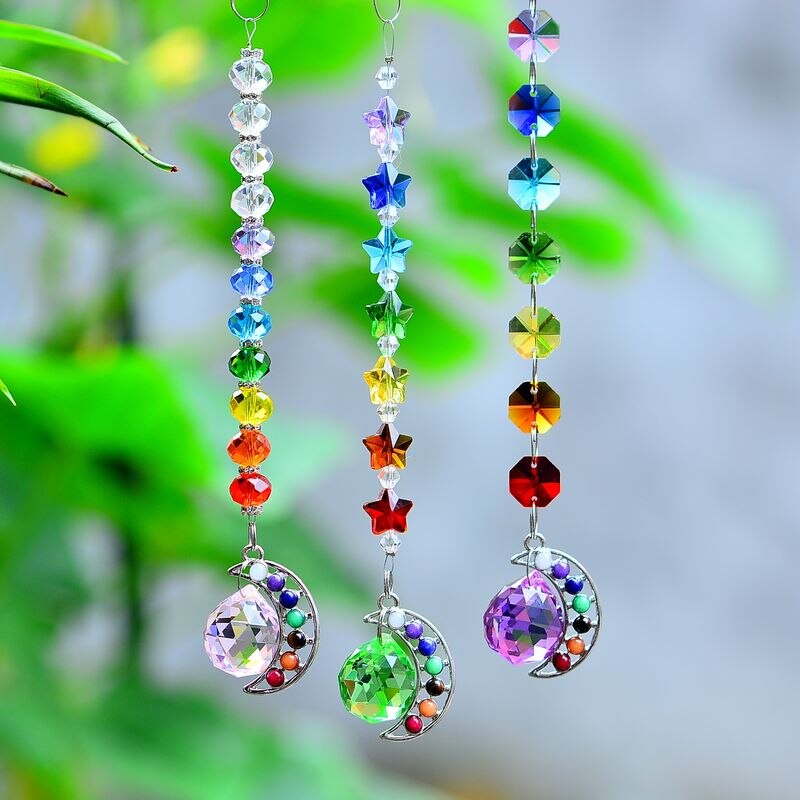 7 Chakra Moon Natural Stone Sun Catcher - Floral Fawna