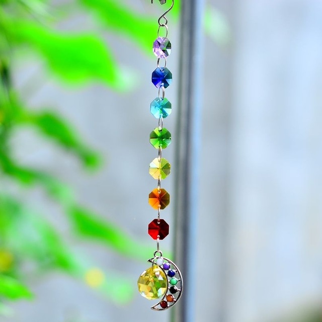 7 Chakra Moon Natural Stone Sun Catcher - Floral Fawna