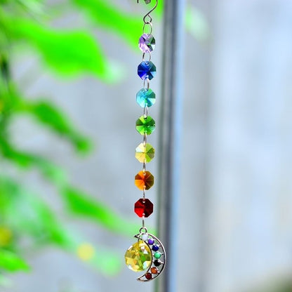 7 Chakra Moon Natural Stone Sun Catcher - Floral Fawna